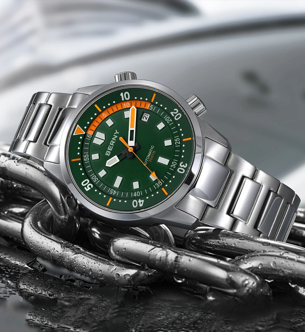 BERNY Men's Dive Watches 200M Waterproof Super Luminous Automatic Mechanical Diver Watch 42mm Sapphire Swim Diving Wristwatch