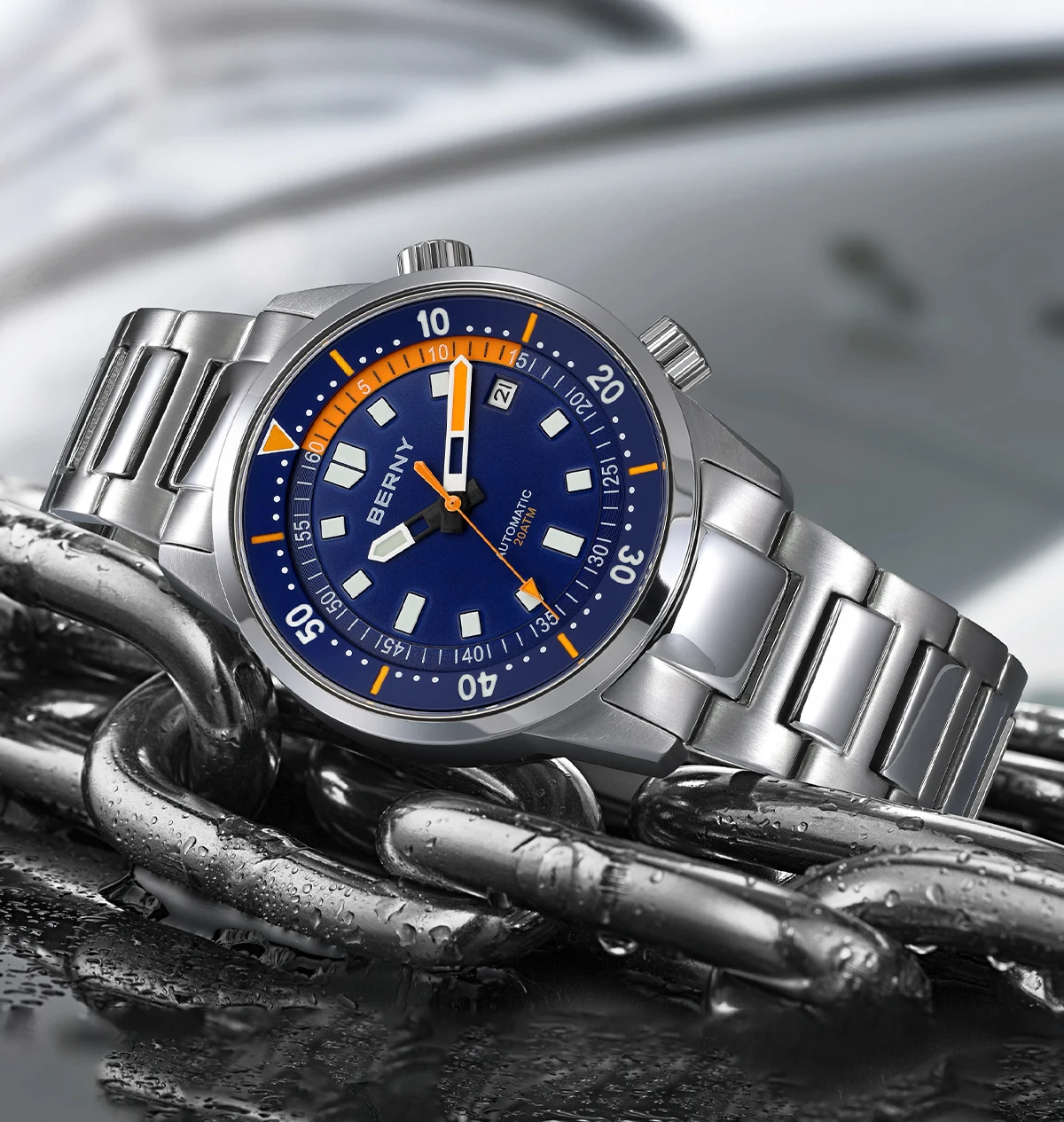 BERNY Men's Dive Watches 200M Waterproof Super Luminous Automatic Mechanical Diver Watch 42mm Sapphire Swim Diving Wristwatch