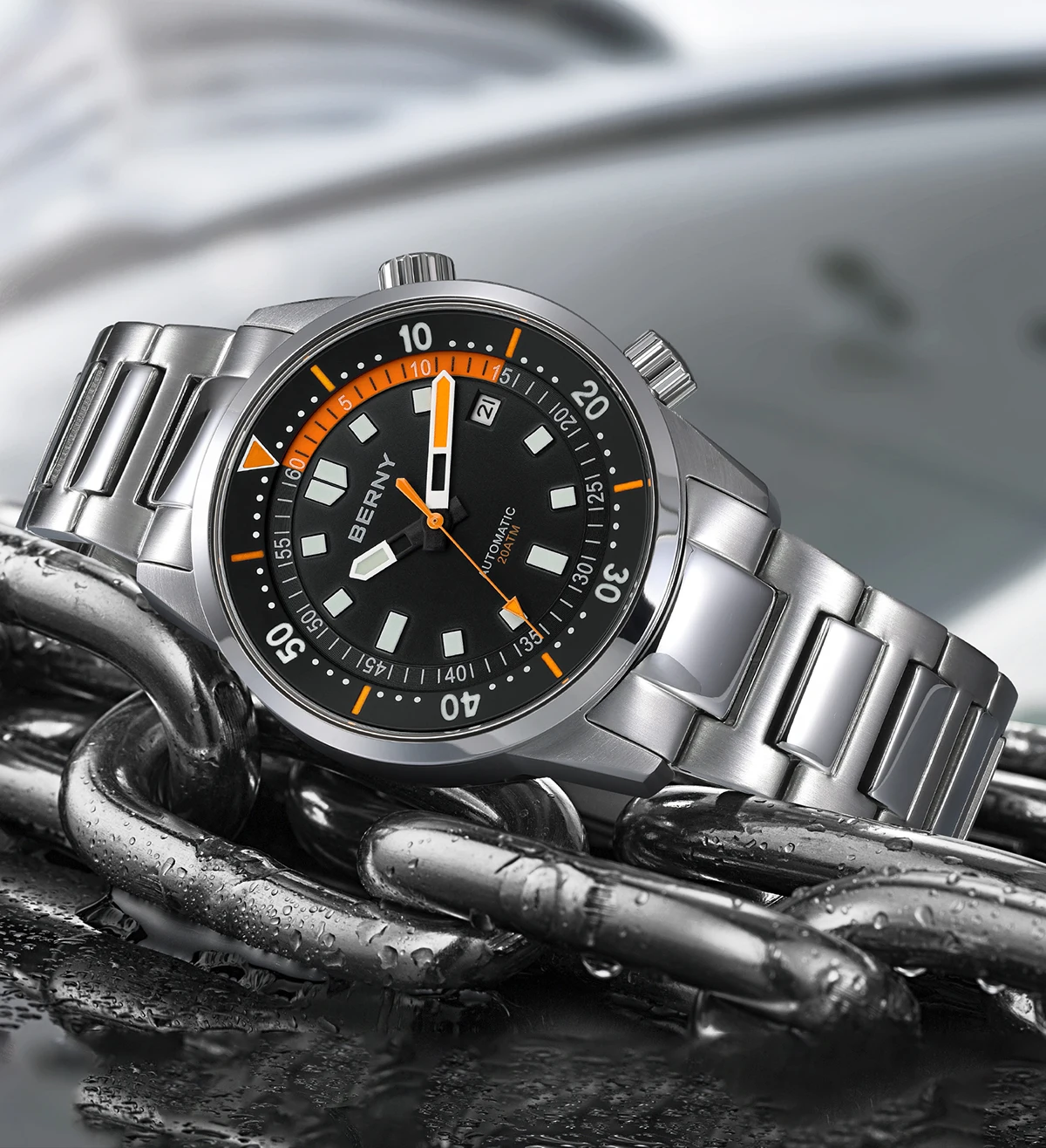 BERNY Men's Dive Watches 200M Waterproof Super Luminous Automatic Mechanical Diver Watch 42mm Sapphire Swim Diving Wristwatch