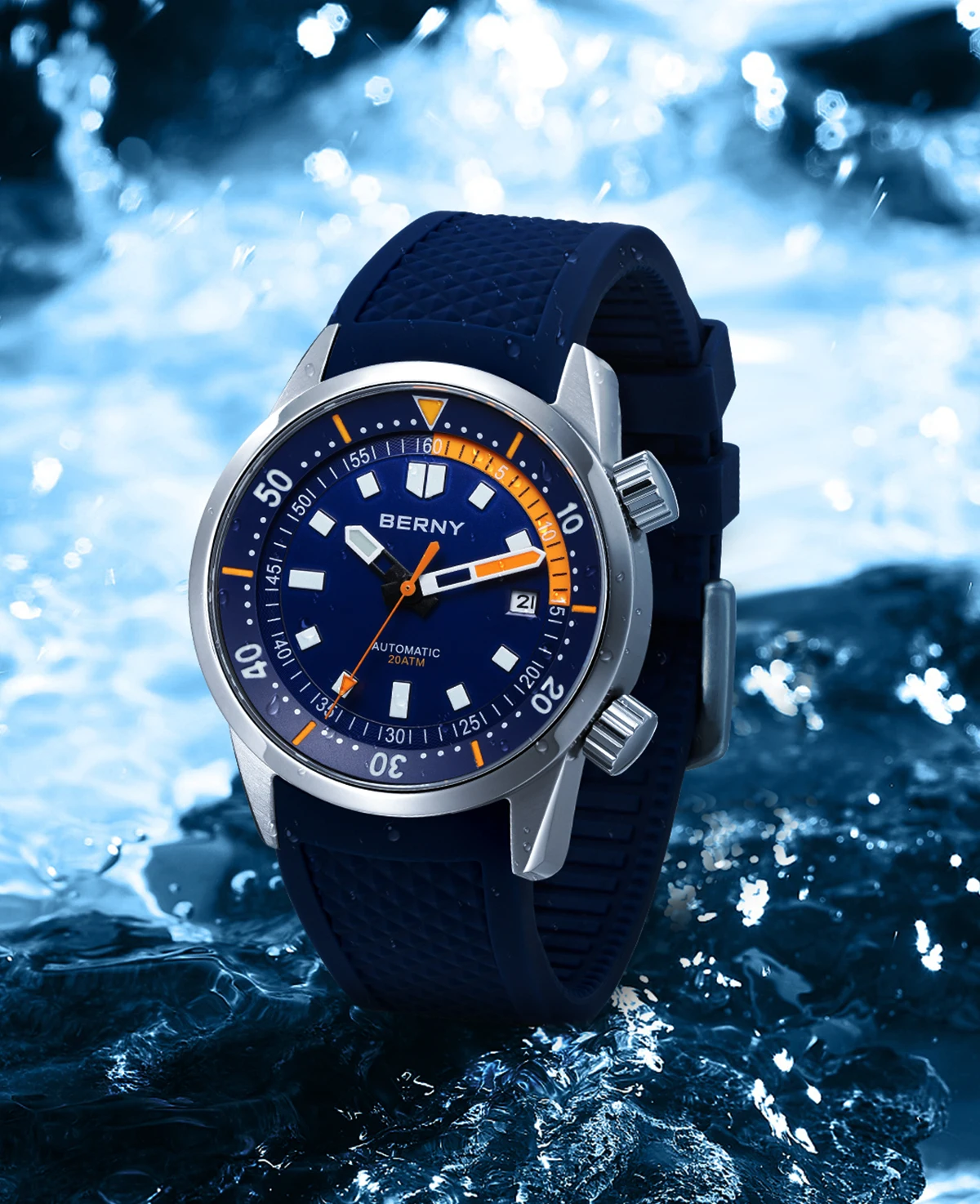 BERNY Men's Dive Watches 200M Waterproof Super Luminous Automatic Mechanical Diver Watch 42mm Sapphire Swim Diving Wristwatch