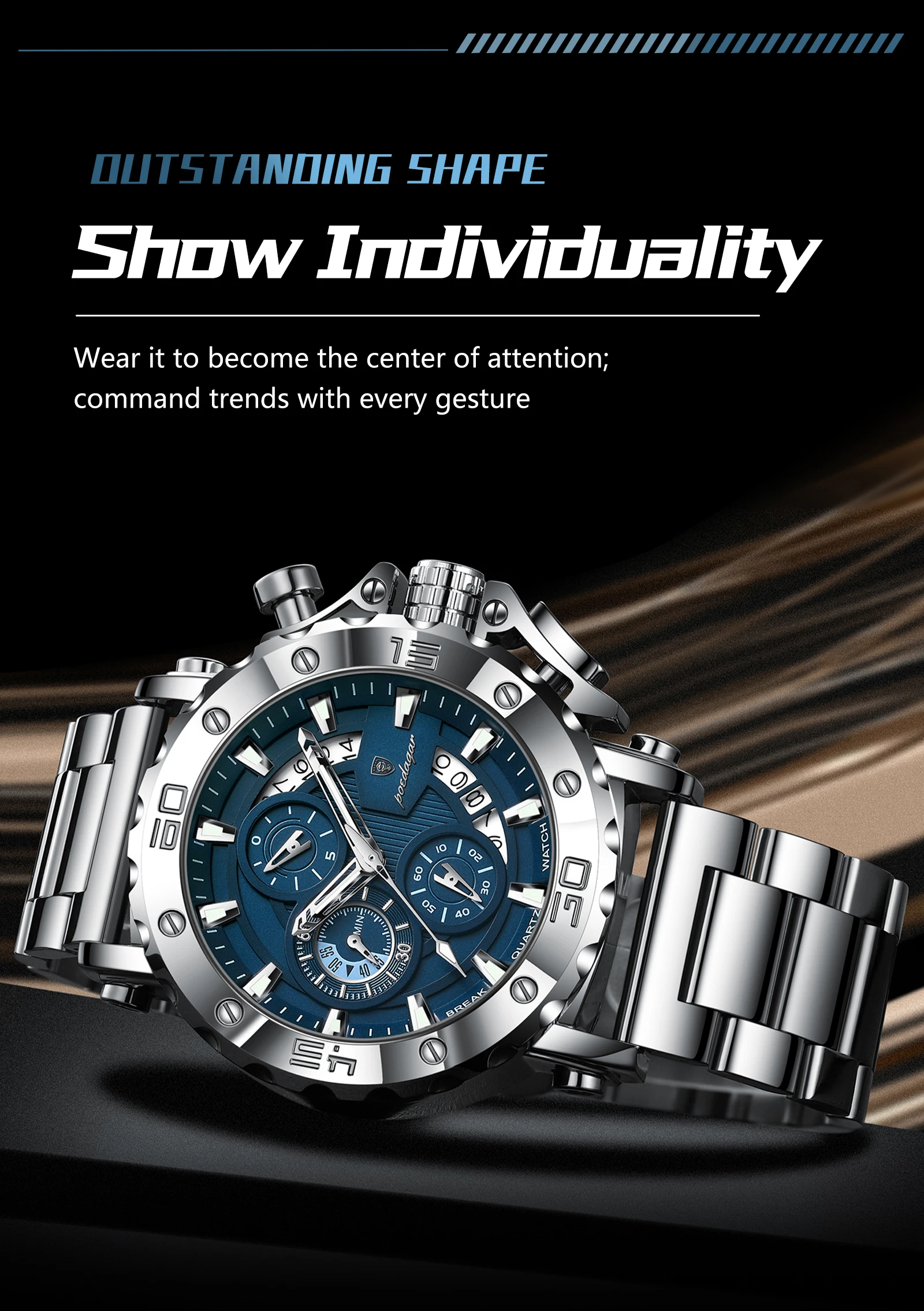 POEDAGAR Luxury Men's Watch Calendar Luminous Waterproof Man Clock Chronograph Stainless Steel Quartz Watches For Men Reloj Gift