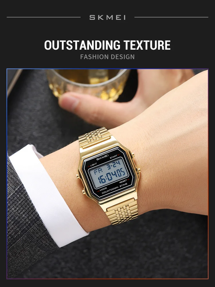 SKMEI 2465 Luxury Men's Digital Watch Waterproof Stainless Steel Electronic Men's Watch LED Display Sport Clock Reloj Hombre