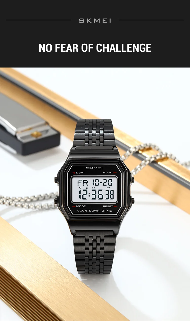 SKMEI 2465 Luxury Men's Digital Watch Waterproof Stainless Steel Electronic Men's Watch LED Display Sport Clock Reloj Hombre