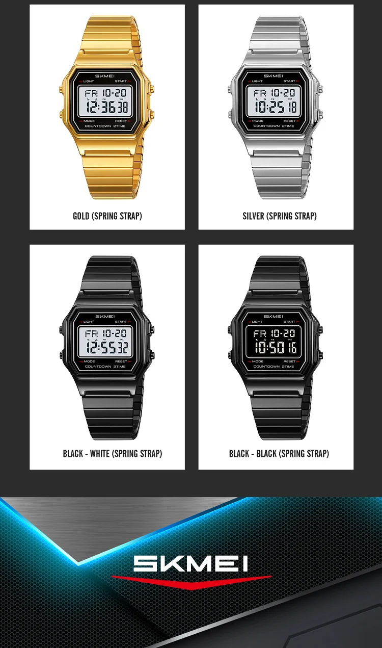 SKMEI 2465 Luxury Men's Digital Watch Waterproof Stainless Steel Electronic Men's Watch LED Display Sport Clock Reloj Hombre