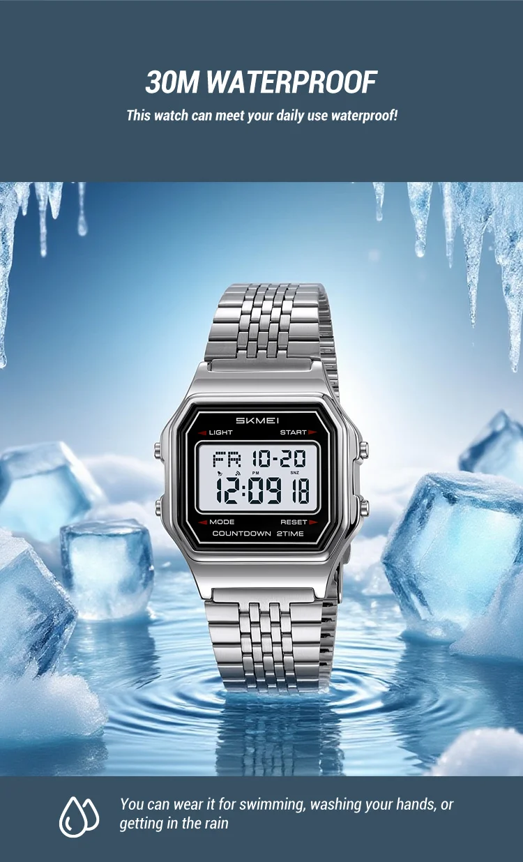 SKMEI 2465 Luxury Men's Digital Watch Waterproof Stainless Steel Electronic Men's Watch LED Display Sport Clock Reloj Hombre