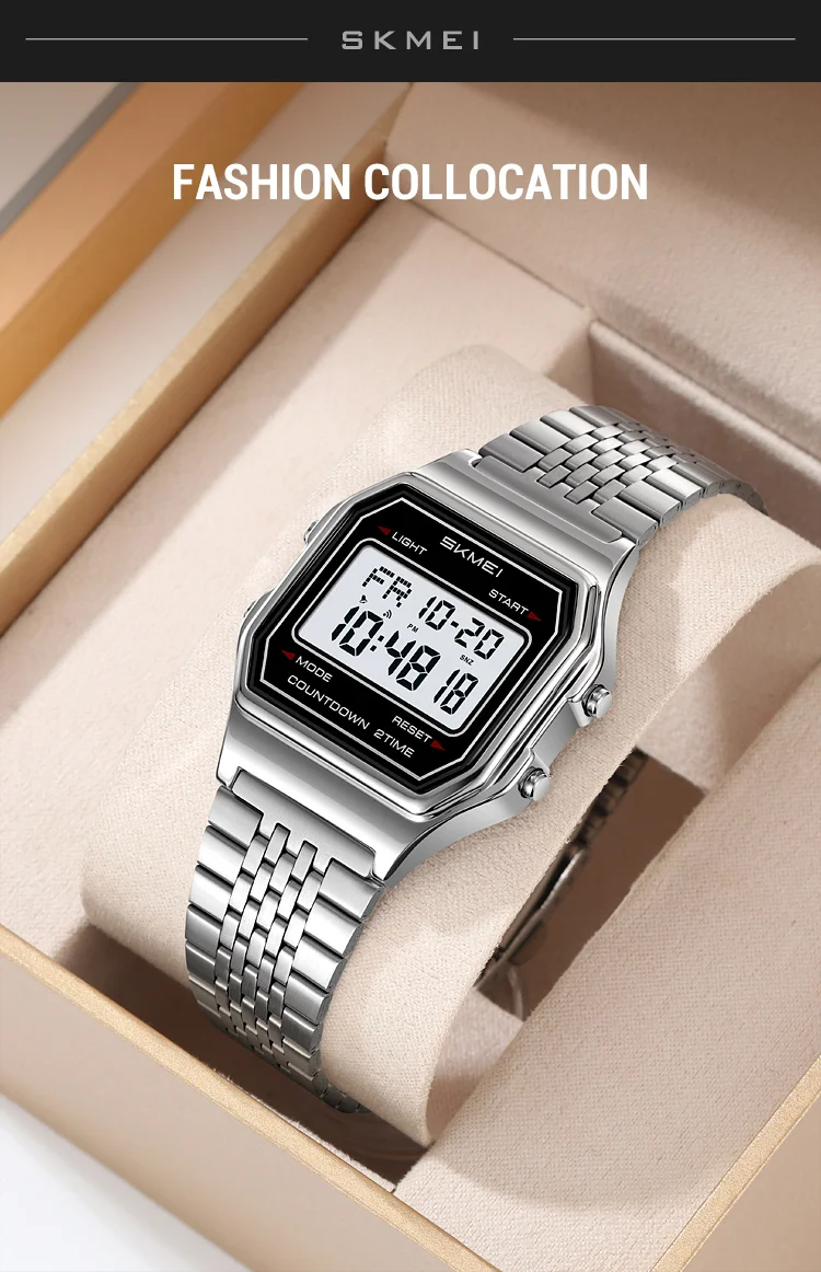 SKMEI 2465 Luxury Men's Digital Watch Waterproof Stainless Steel Electronic Men's Watch LED Display Sport Clock Reloj Hombre