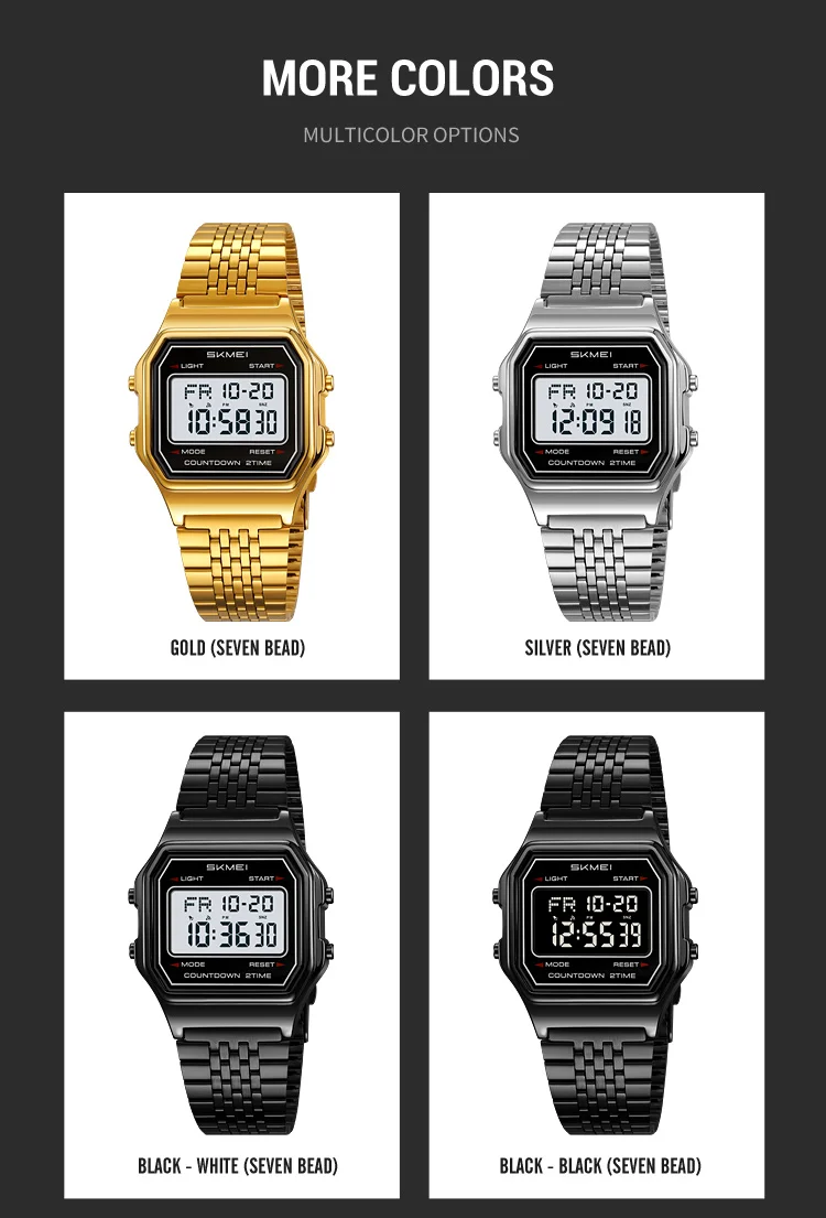 SKMEI 2465 Luxury Men's Digital Watch Waterproof Stainless Steel Electronic Men's Watch LED Display Sport Clock Reloj Hombre