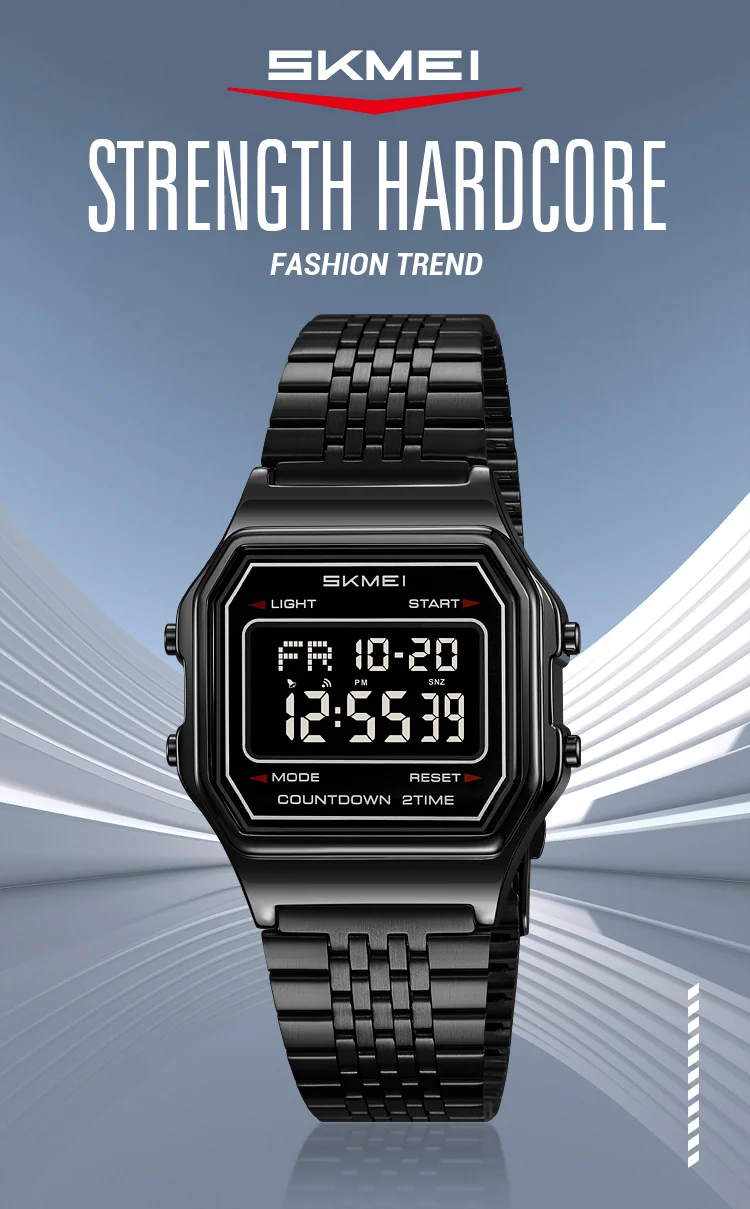 SKMEI 2465 Luxury Men's Digital Watch Waterproof Stainless Steel Electronic Men's Watch LED Display Sport Clock Reloj Hombre
