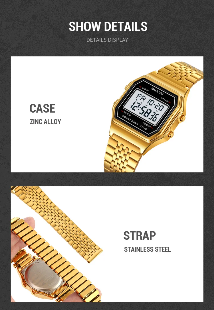 SKMEI 2465 Luxury Men's Digital Watch Waterproof Stainless Steel Electronic Men's Watch LED Display Sport Clock Reloj Hombre