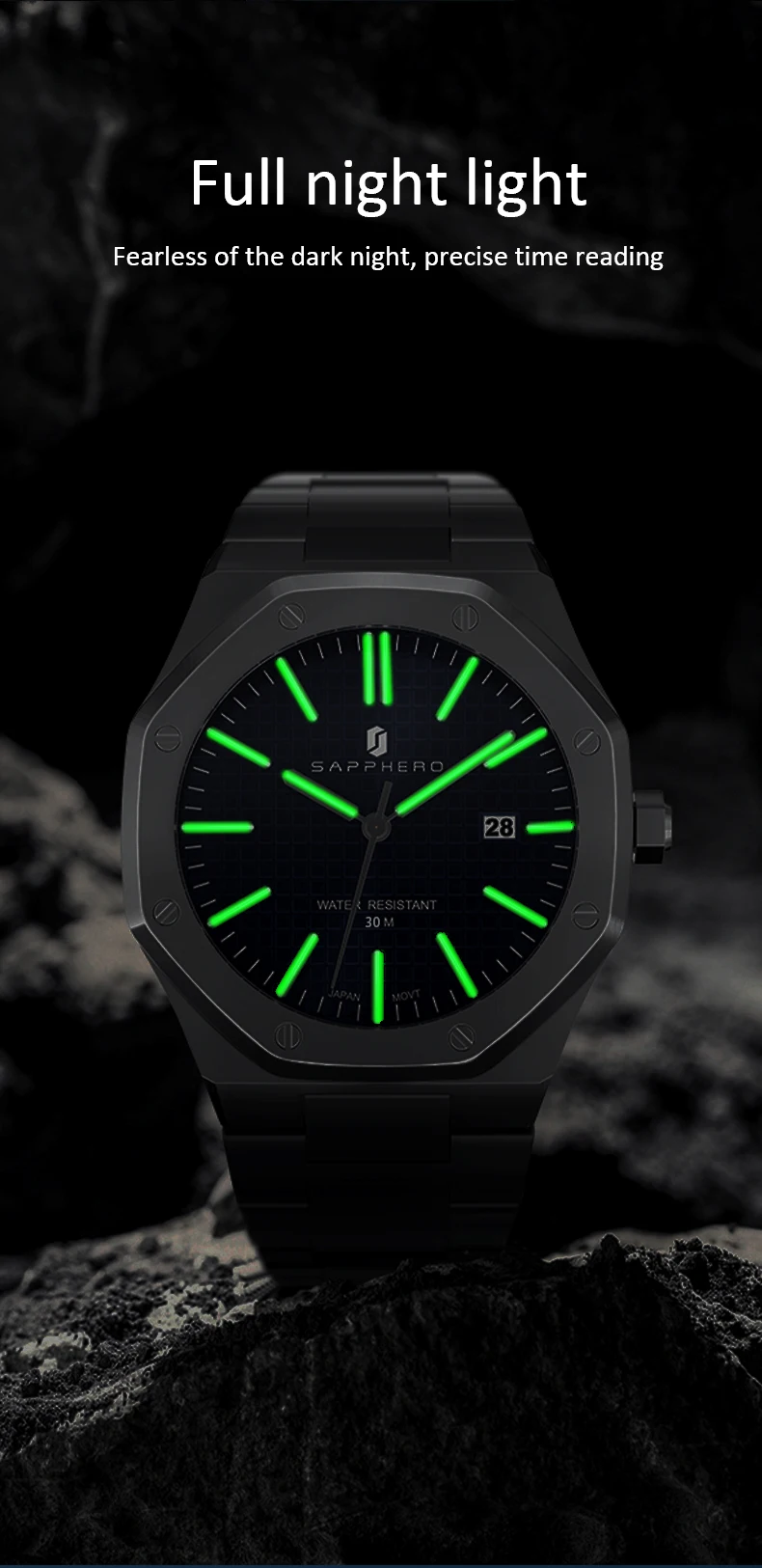 SAPPHERO Men's Watch, Stainless Steel Strap, Water-Resistant Design, Automatic Calendar, Festive Gifts, Exquisite Gift Box Clock