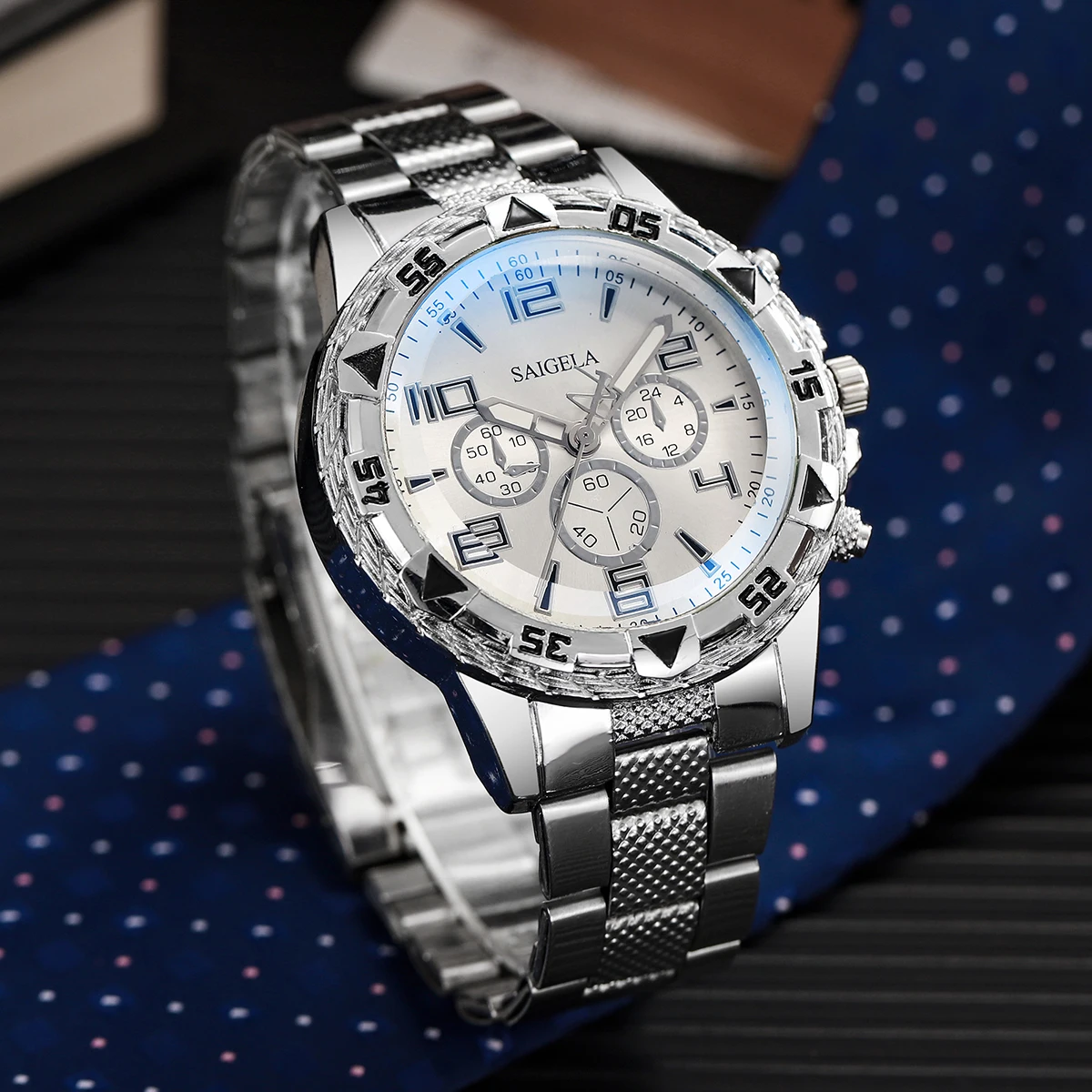 3PCS/Set Luxury Stainless Steel Band Men Business Watches Fashion Male's Quartz Watch Hip-hop Diamond Jewelry Set (Without Box)
