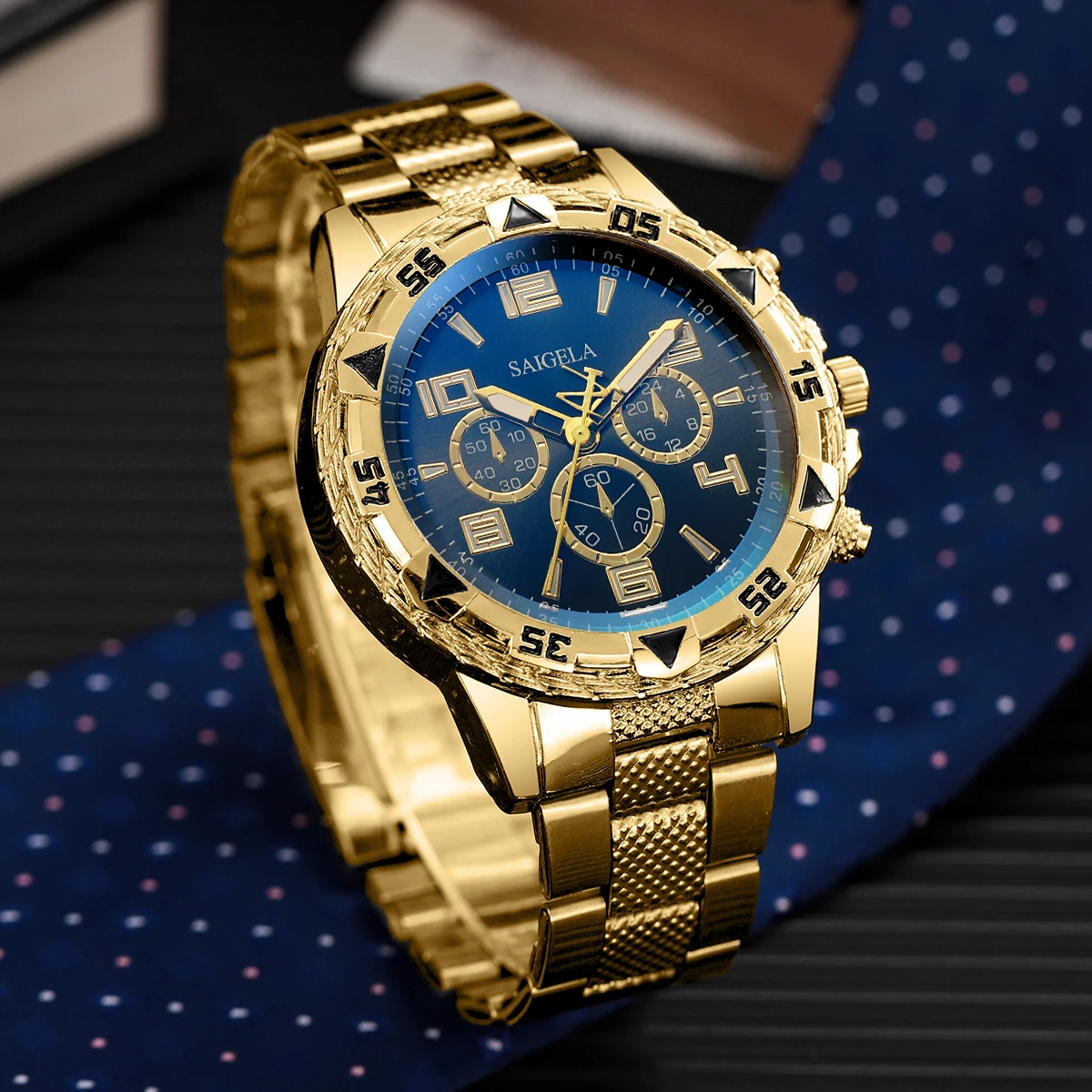 3PCS/Set Luxury Stainless Steel Band Men Business Watches Fashion Male's Quartz Watch Hip-hop Diamond Jewelry Set (Without Box)