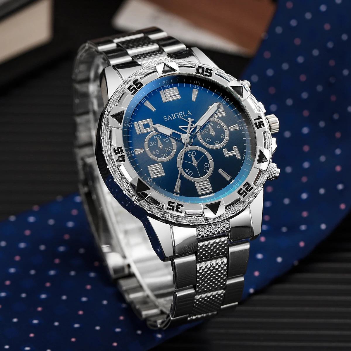 3PCS/Set Luxury Stainless Steel Band Men Business Watches Fashion Male's Quartz Watch Hip-hop Diamond Jewelry Set (Without Box)