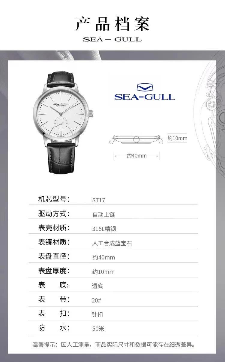 Seagull Watch Men's Mechanical Watch Business Casual Adaptive Waterproof Men's Simple Watch 6075