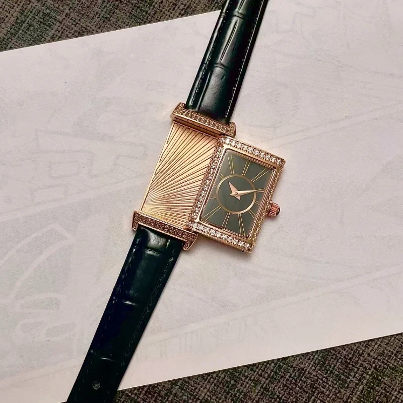 2025 Hot Sale Retro Niche Temperament Slide Design Leather Quartz Square Exquisite and Versatile Digital Watch 21mm