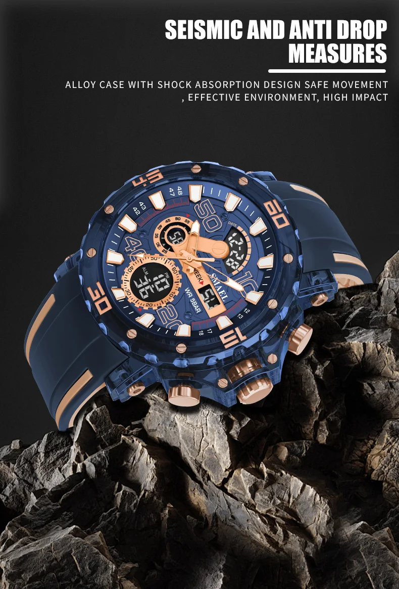 SMAEL 8136 50M Waterproof Military Watch for Men - LED Backlight Alarm Chronograph Stopwatch Shockproof Outdoor