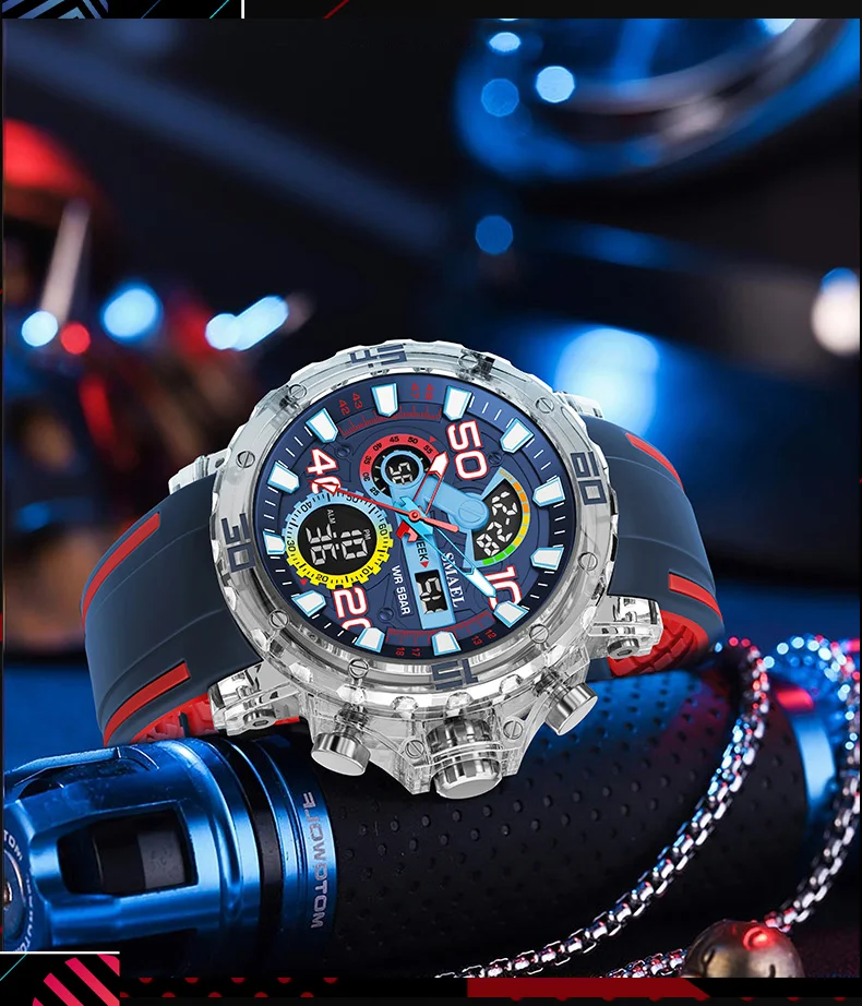 SMAEL 8136 50M Waterproof Military Watch for Men - LED Backlight Alarm Chronograph Stopwatch Shockproof Outdoor