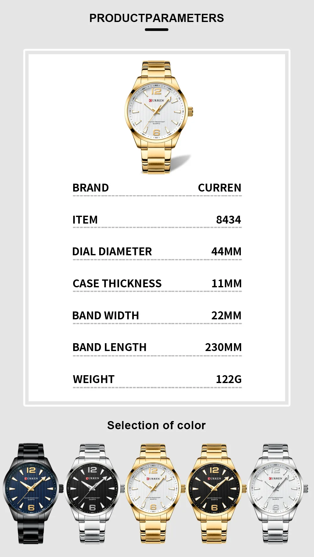 CURREN 8434 Fashion Brand Men's Watch Waterproof Night Light Elegant Business Stainless Steel Strap Mens Gift Watch Reloj Hombre