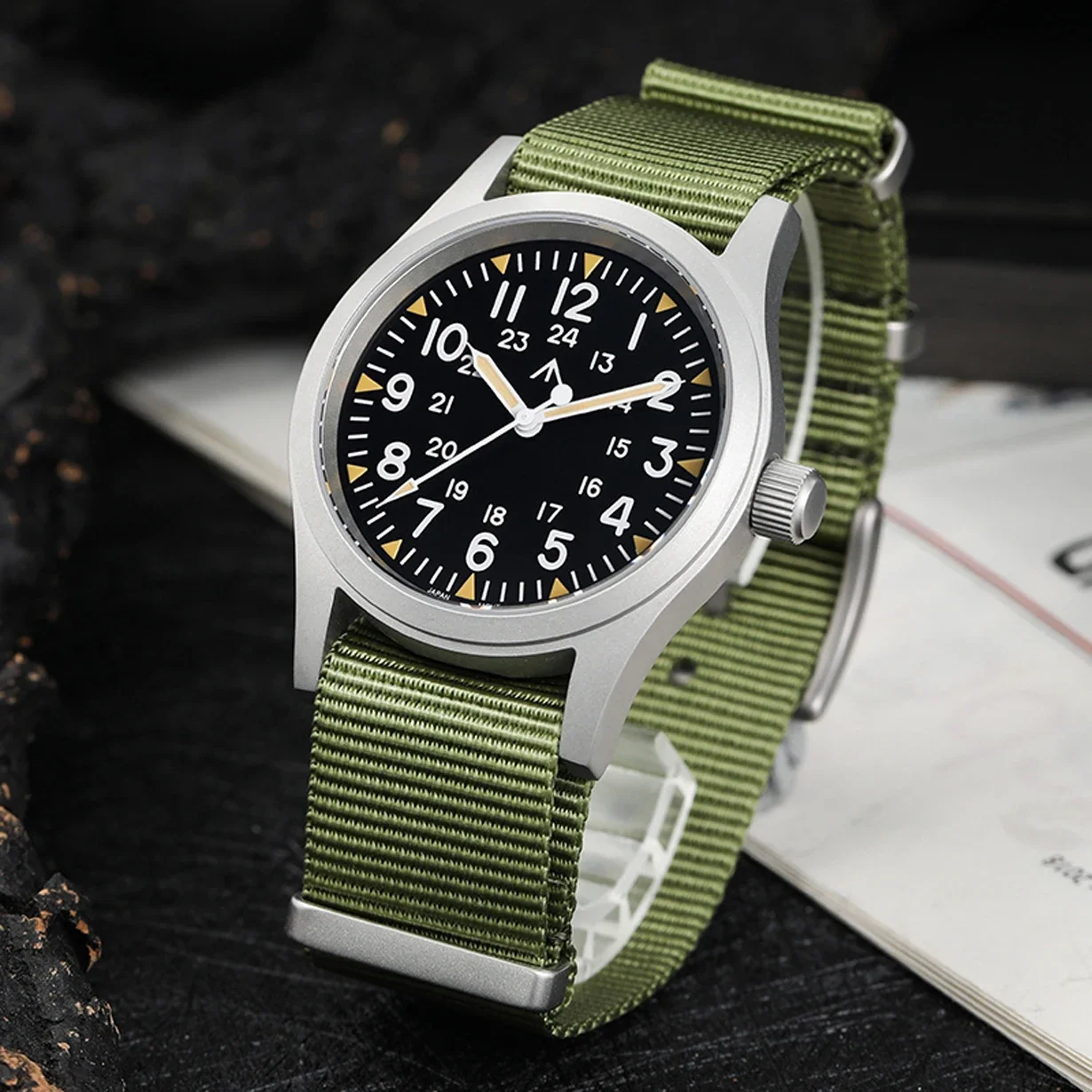 Militado ML05 38mm Military Watch Miyota 2035 Movement Domed Sapphire Crystal C3 Green Luminous 10Bar Waterproof Vintage Watches