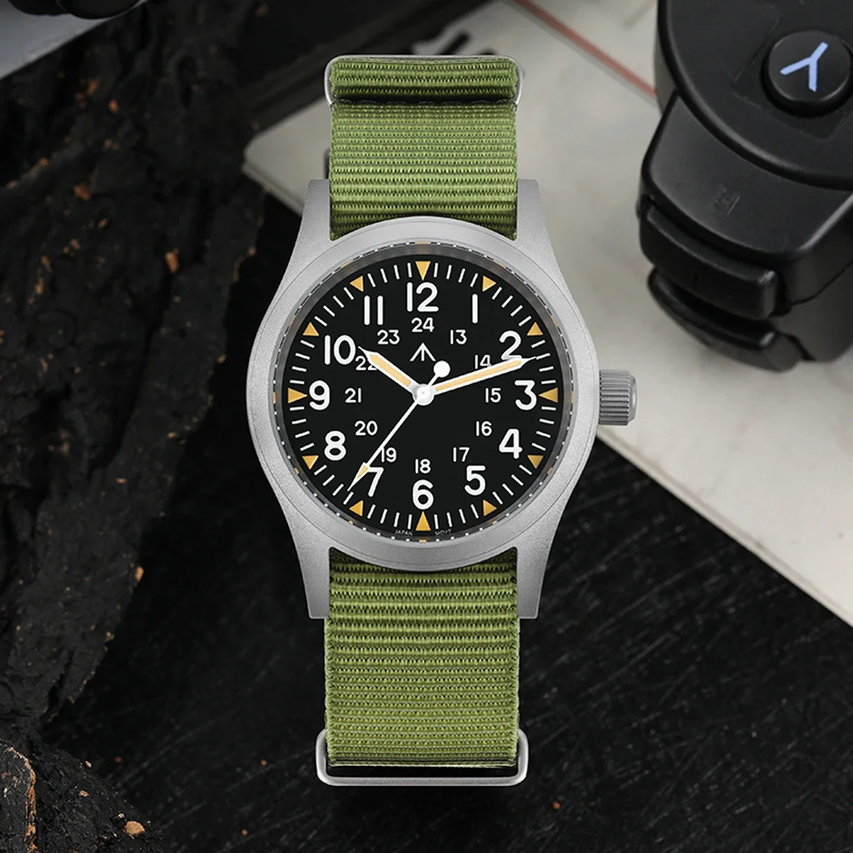 Militado ML05 38mm Military Watch Miyota 2035 Movement Domed Sapphire Crystal C3 Green Luminous 10Bar Waterproof Vintage Watches