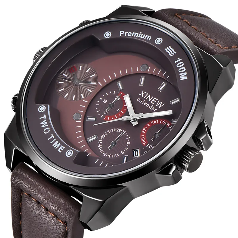 XINEW Brand Cheap Watches For Men Students Fashion Leather Band Simple Date Quartz Clock Erkek Barato Saat Relogio Masculino
