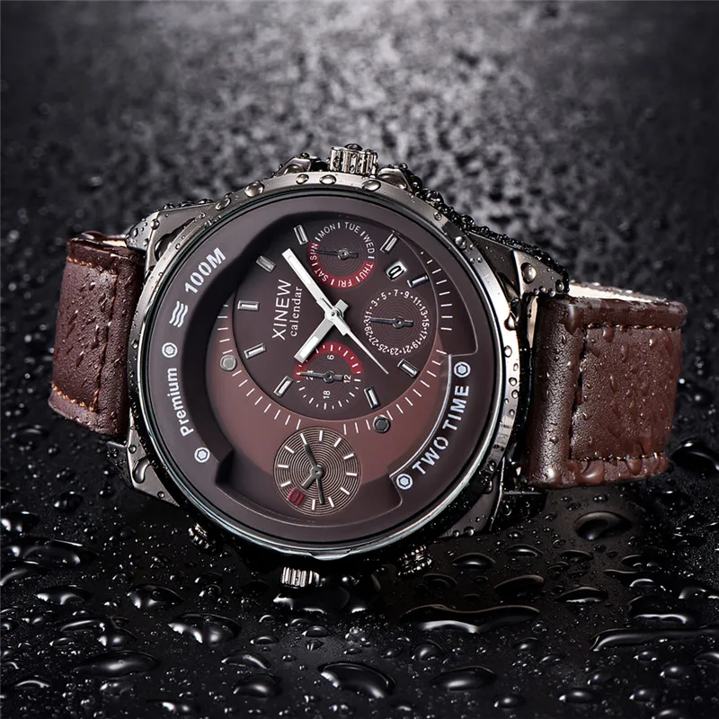 XINEW Brand Cheap Watches For Men Students Fashion Leather Band Simple Date Quartz Clock Erkek Barato Saat Relogio Masculino