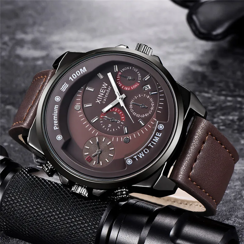 XINEW Brand Cheap Watches For Men Students Fashion Leather Band Simple Date Quartz Clock Erkek Barato Saat Relogio Masculino