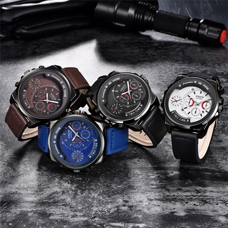 XINEW Brand Cheap Watches For Men Students Fashion Leather Band Simple Date Quartz Clock Erkek Barato Saat Relogio Masculino