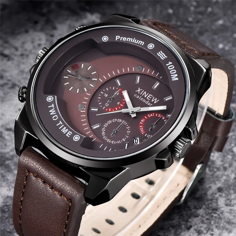 XINEW Brand Cheap Watches For Men Students Fashion Leather Band Simple Date Quartz Clock Erkek Barato Saat Relogio Masculino