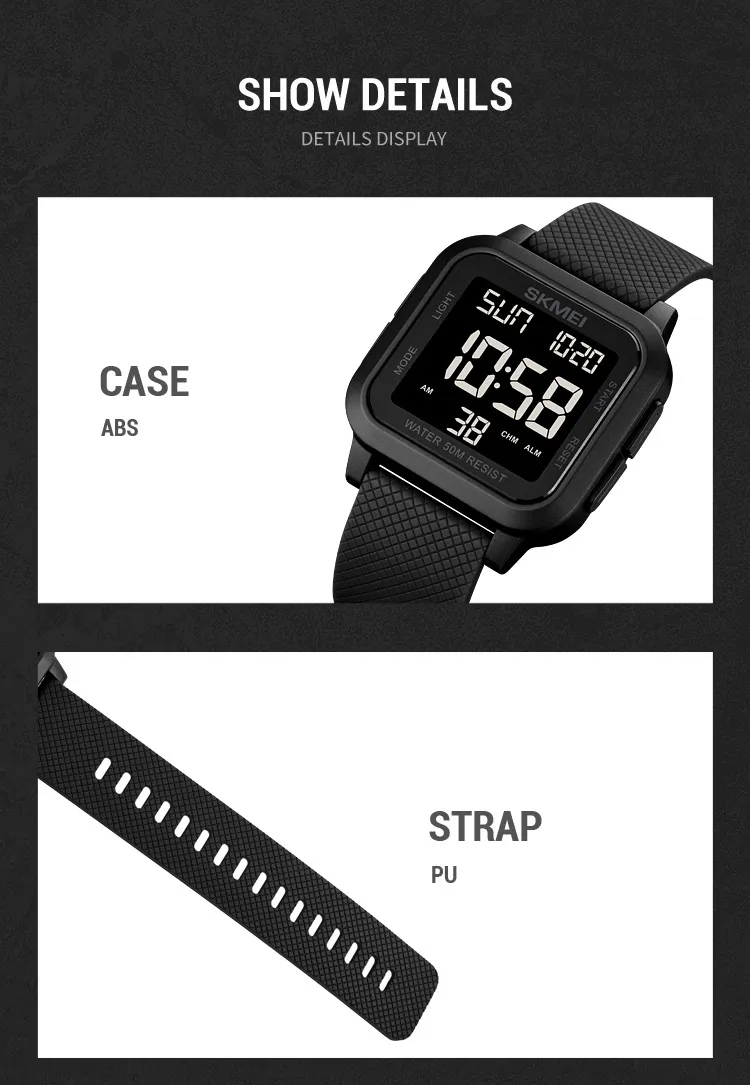 SKMEI1894 Men Alarm Chrono Clock 5Bar Waterproof Military Watches LED Display Shock Digital Watch reloj hombre Outdoor Sport Wat