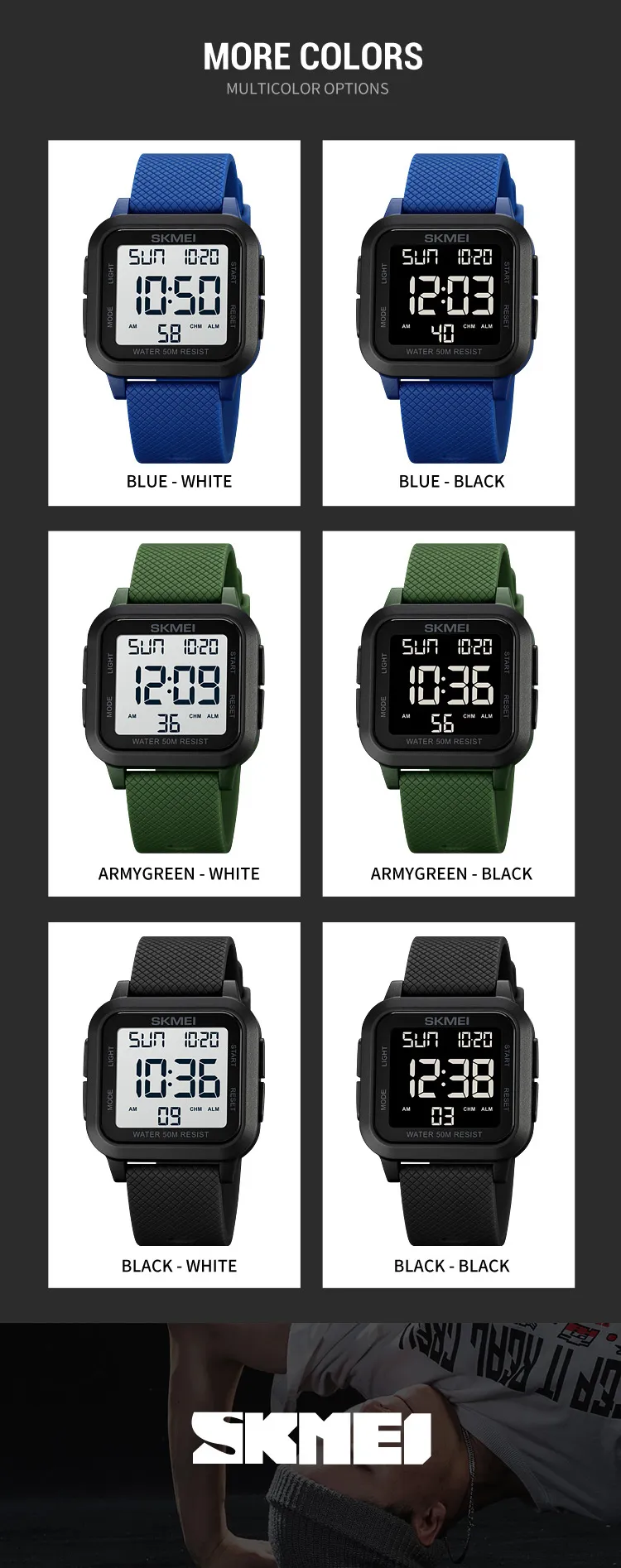 SKMEI1894 Men Alarm Chrono Clock 5Bar Waterproof Military Watches LED Display Shock Digital Watch reloj hombre Outdoor Sport Wat