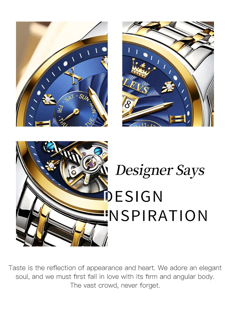 OLEVS 9910 Mens Watch Original Luxury Brand Waterproof Luminous Automatic Mechanical Watch Dual Calendar Watch Box Reloj