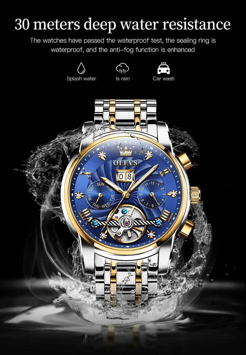 OLEVS 9910 Mens Watch Original Luxury Brand Waterproof Luminous Automatic Mechanical Watch Dual Calendar Watch Box Reloj