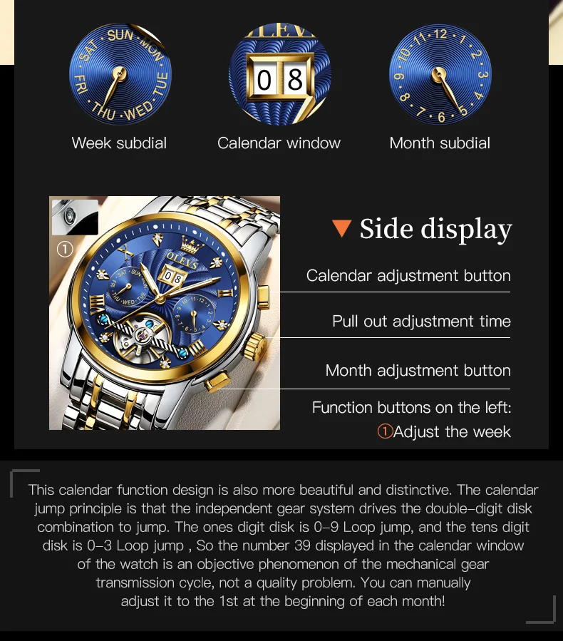OLEVS 9910 Mens Watch Original Luxury Brand Waterproof Luminous Automatic Mechanical Watch Dual Calendar Watch Box Reloj