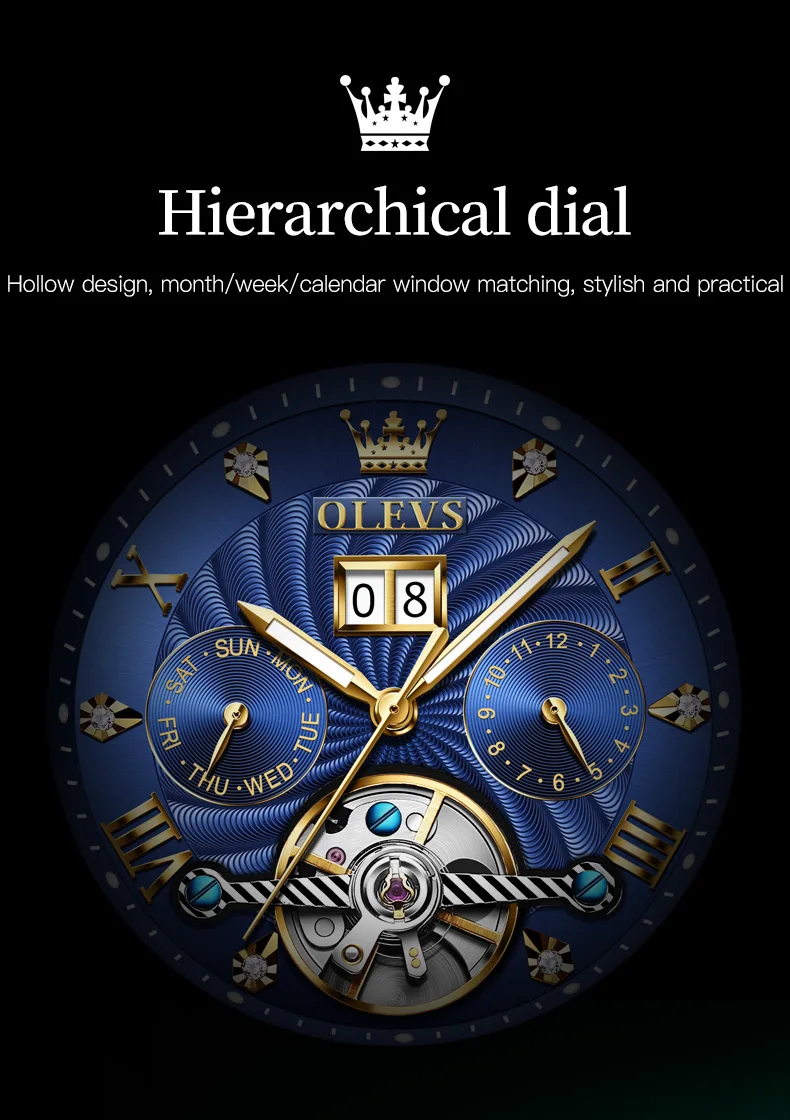 OLEVS 9910 Mens Watch Original Luxury Brand Waterproof Luminous Automatic Mechanical Watch Dual Calendar Watch Box Reloj