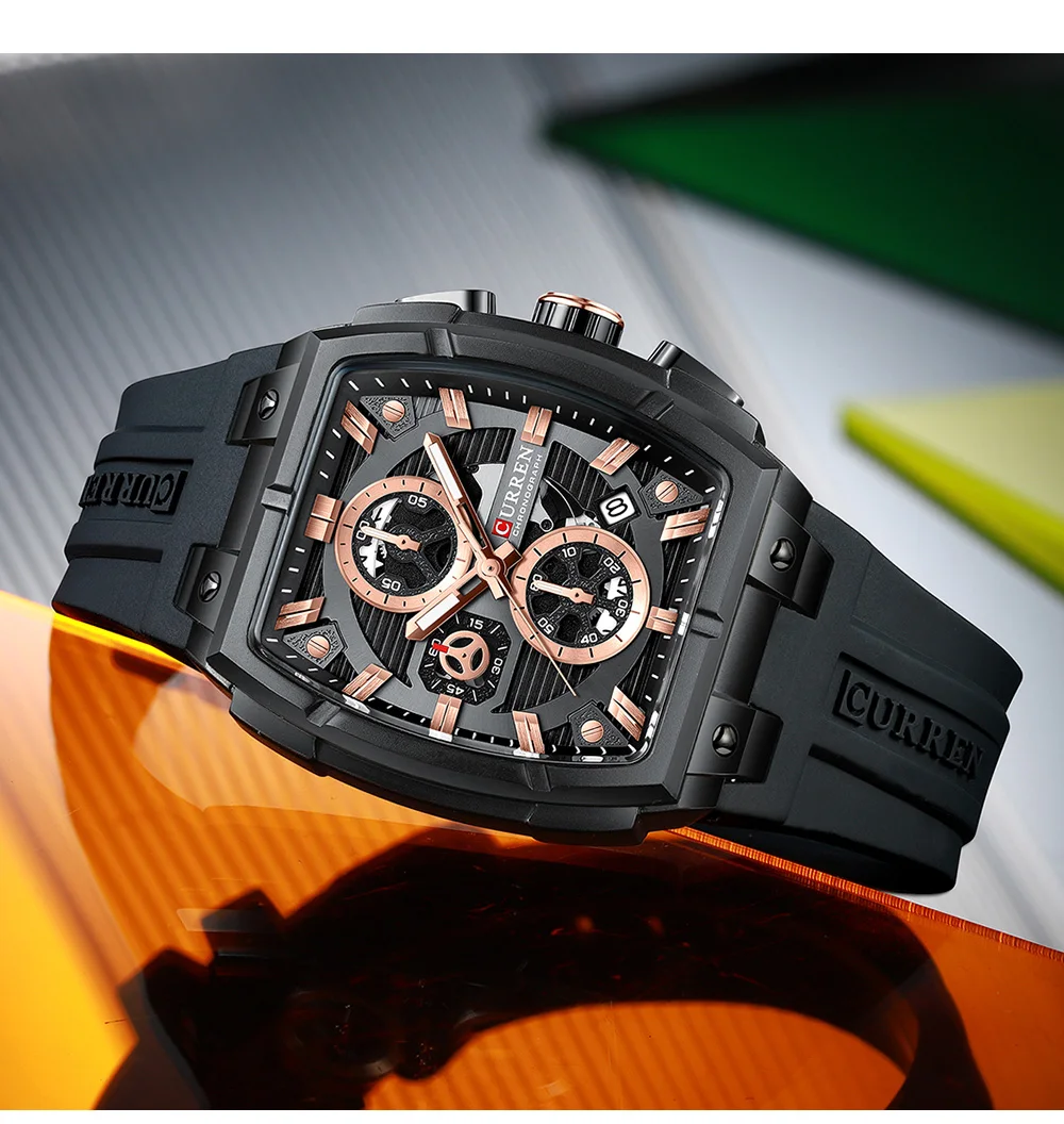 CURREN Luxury Vintage Watch for Men Sports Chronograph Quartz Wristwatches with Silicone Strap,Date,Luminous