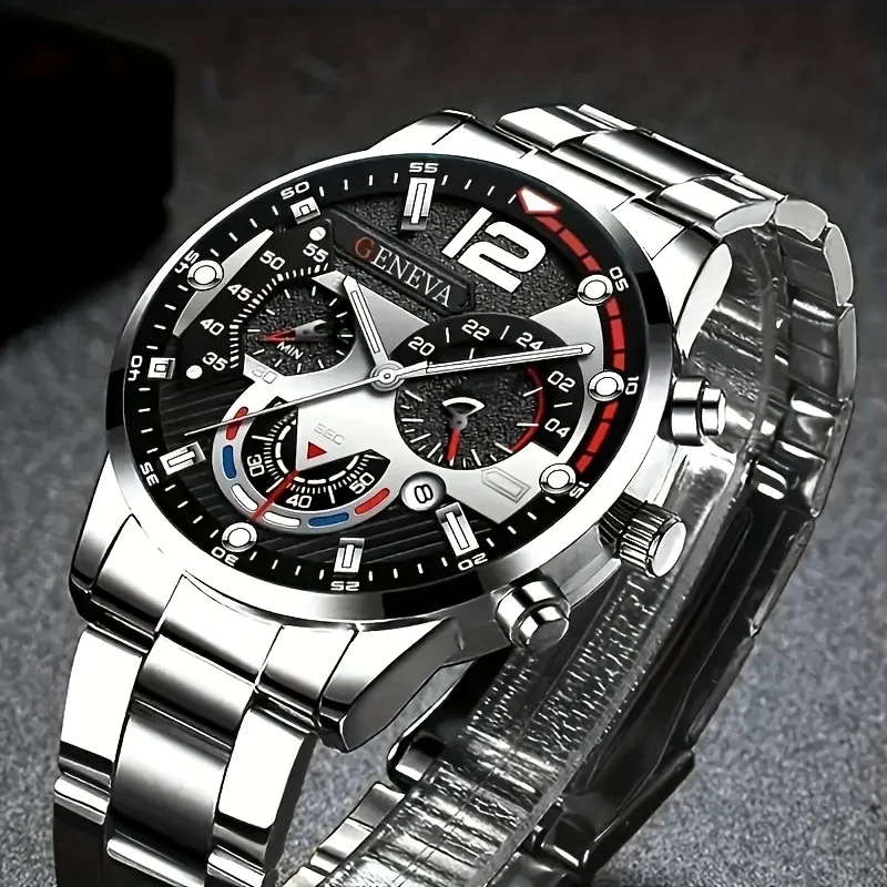 4pcs/1pcs Fashionable Men's Quartz Watch - Stainless Steel Strap, Round Zinc Alloy Case, Electronic Sports