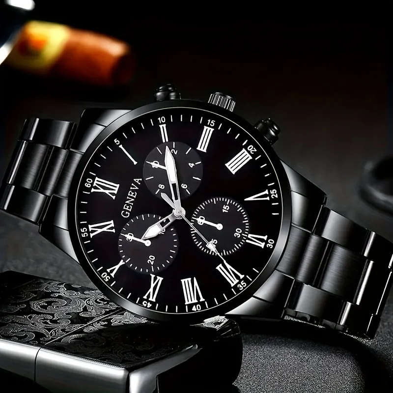 4pcs/1pcs Fashionable Men's Quartz Watch - Stainless Steel Strap, Round Zinc Alloy Case, Electronic Sports