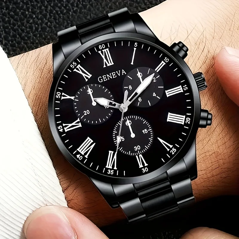 4pcs/1pcs Fashionable Men's Quartz Watch - Stainless Steel Strap, Round Zinc Alloy Case, Electronic Sports