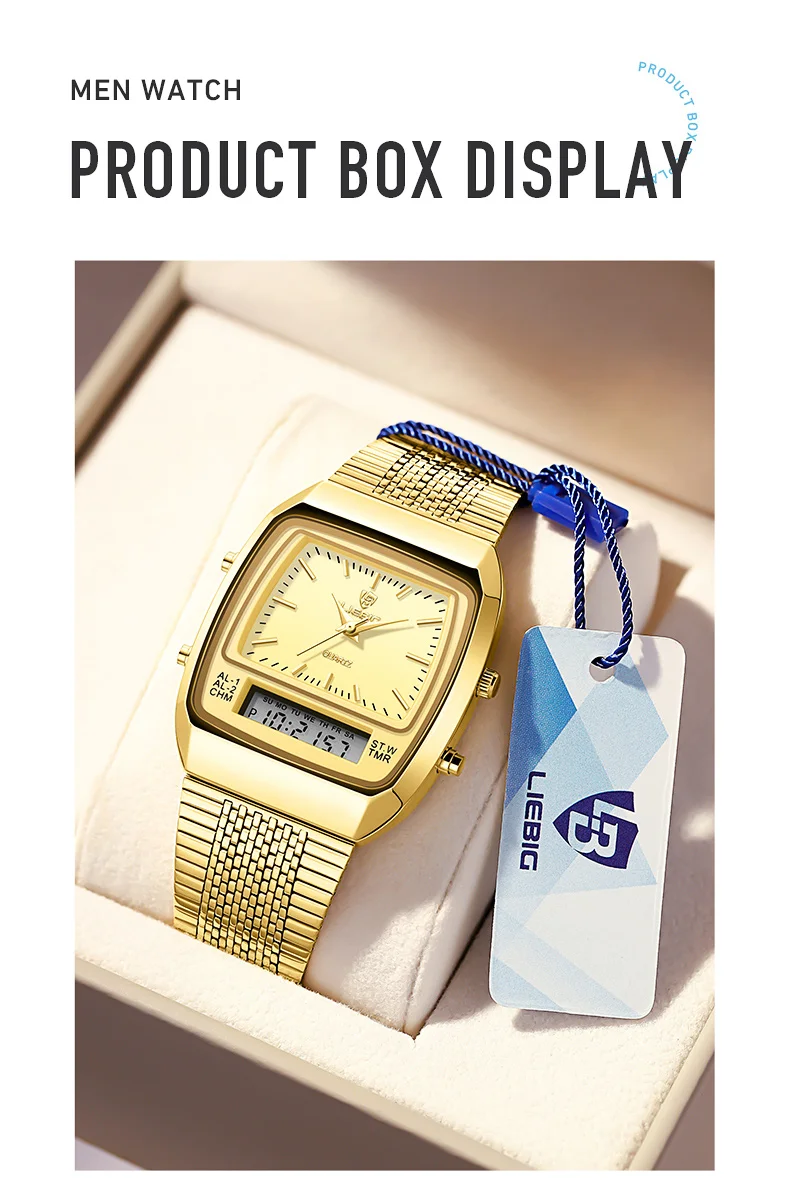 New Fashion Casual Watch Men Digital Dual Time Week Gold Sport 3bar Waterproof Quartz Wristwatches Clock relogio masculino L1030