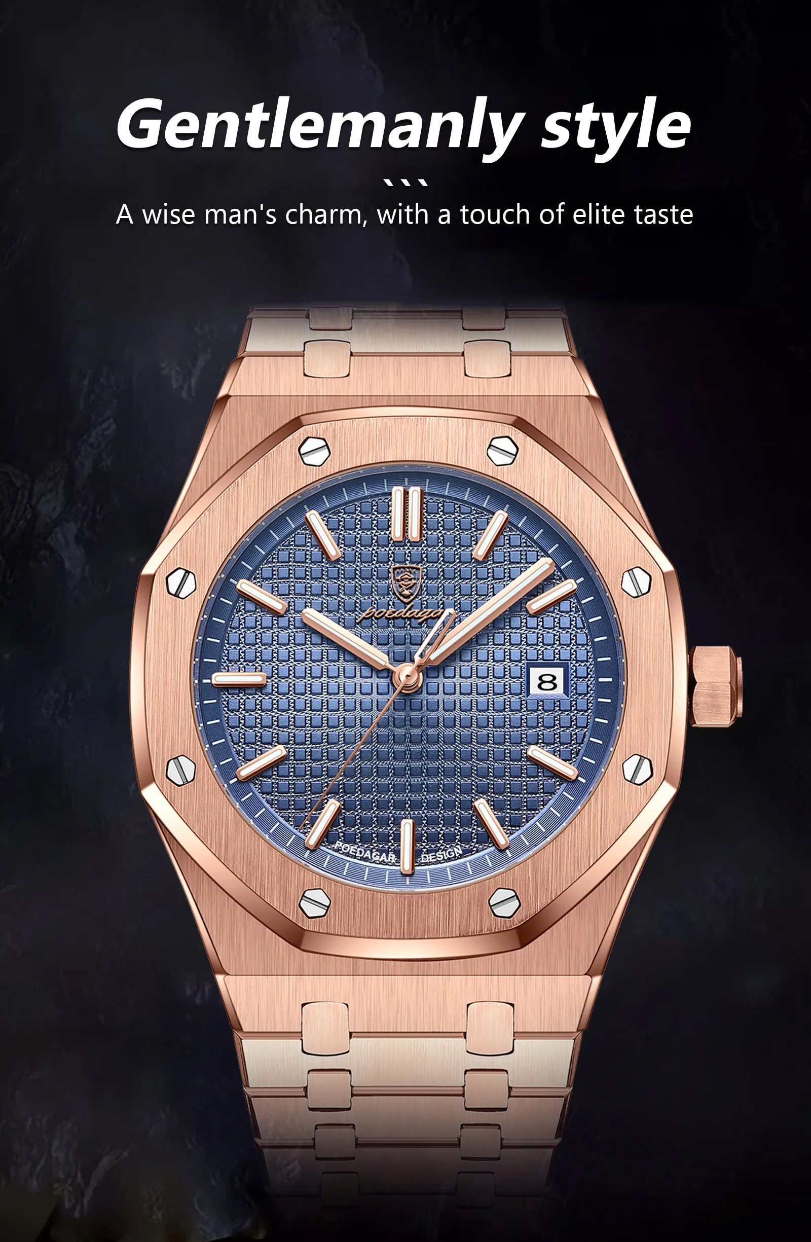 POEDAGAR Luxury Business Man Wristwatch Waterproof Luminous Date Men Watch Stainless Steel Fashion Quartz Watches For Men Reloj