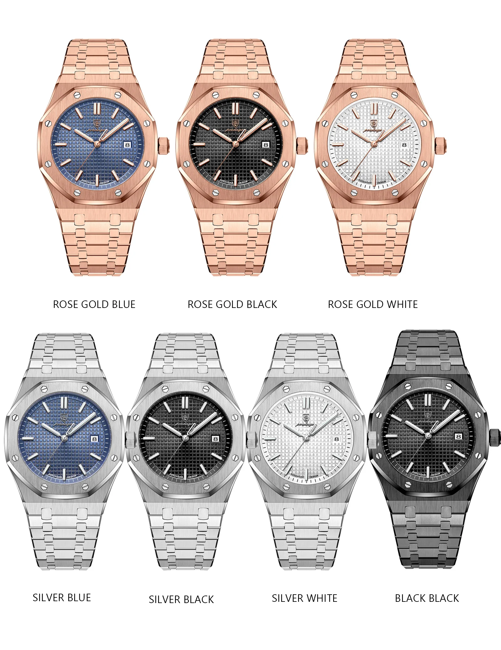 POEDAGAR Luxury Business Man Wristwatch Waterproof Luminous Date Men Watch Stainless Steel Fashion Quartz Watches For Men Reloj