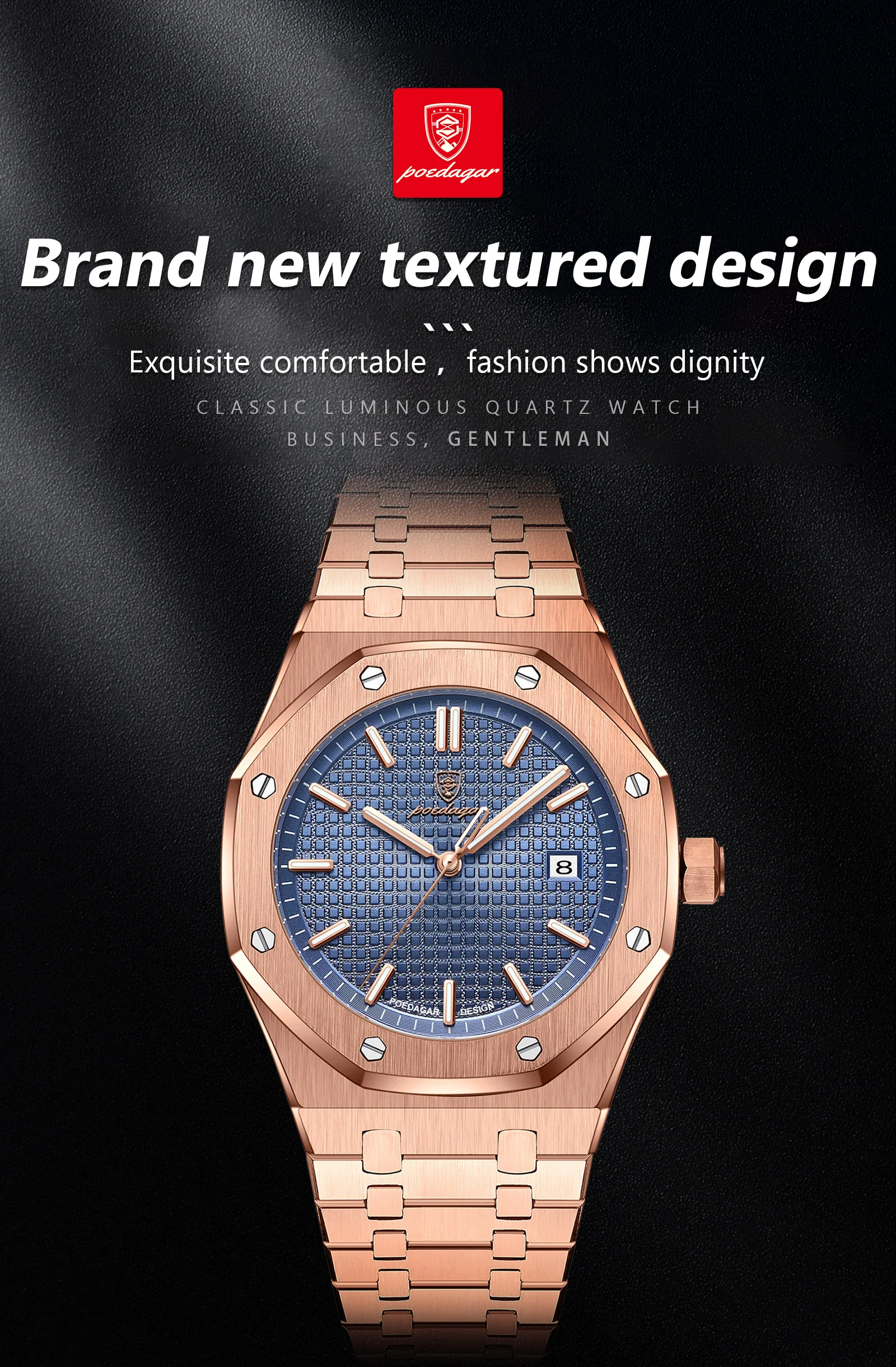 POEDAGAR Luxury Business Man Wristwatch Waterproof Luminous Date Men Watch Stainless Steel Fashion Quartz Watches For Men Reloj