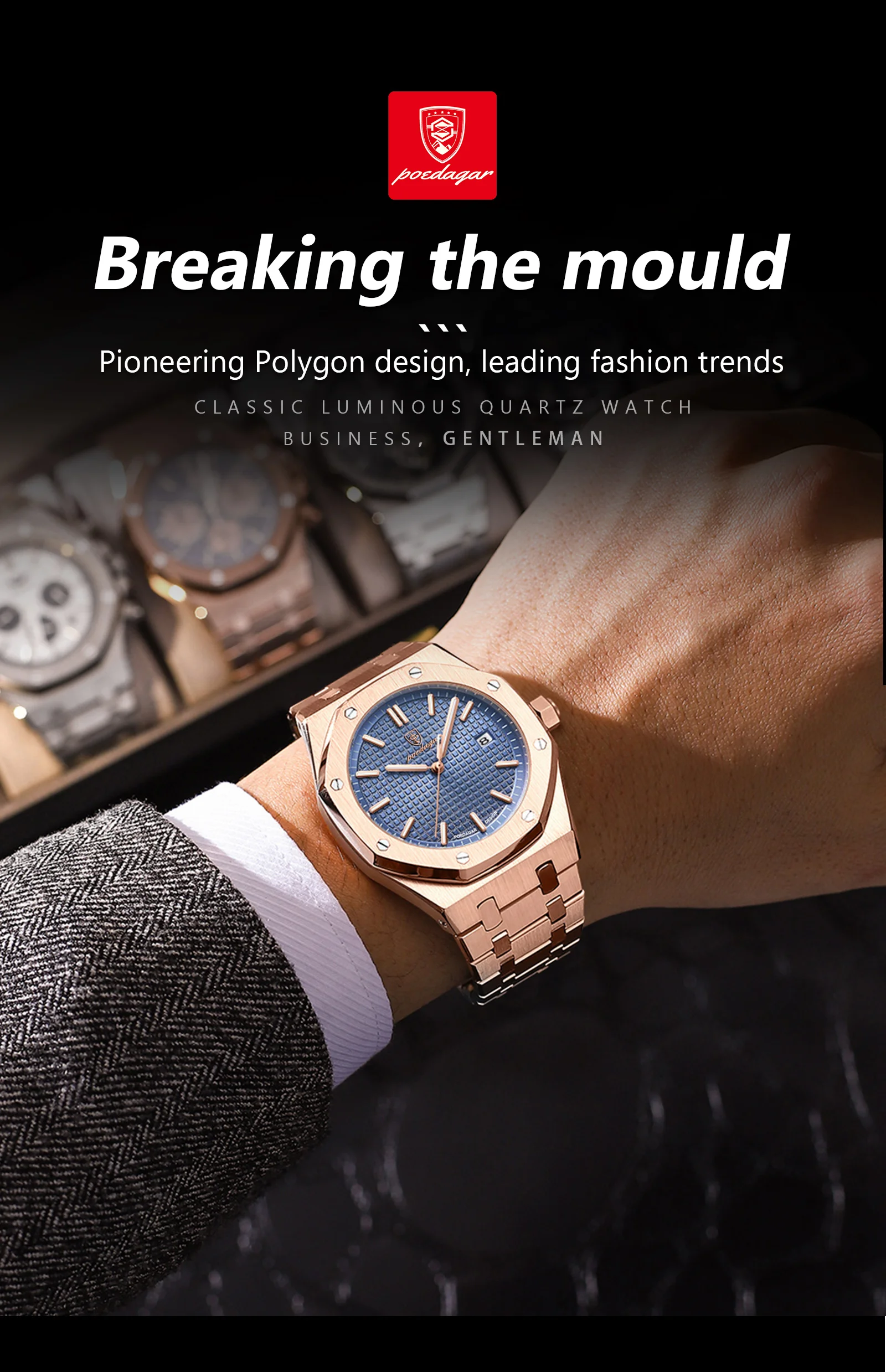 POEDAGAR Luxury Business Man Wristwatch Waterproof Luminous Date Men Watch Stainless Steel Fashion Quartz Watches For Men Reloj
