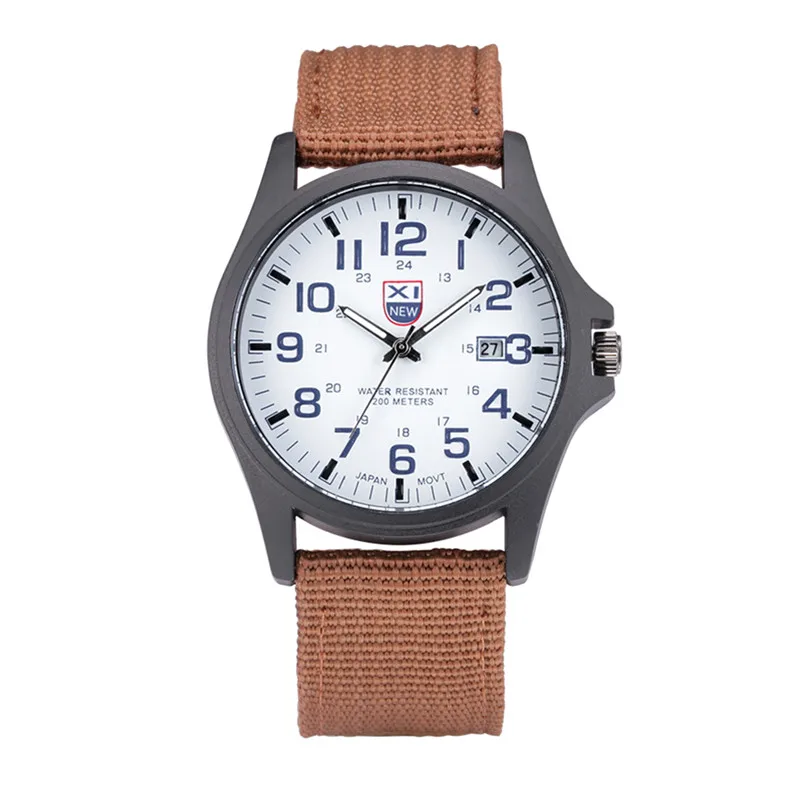 1pc / Lot XINEW Brand Watches For Men Students Fashion Casual Nylon Band Sports Military Date Quartz Wrist Watch Montre Homme