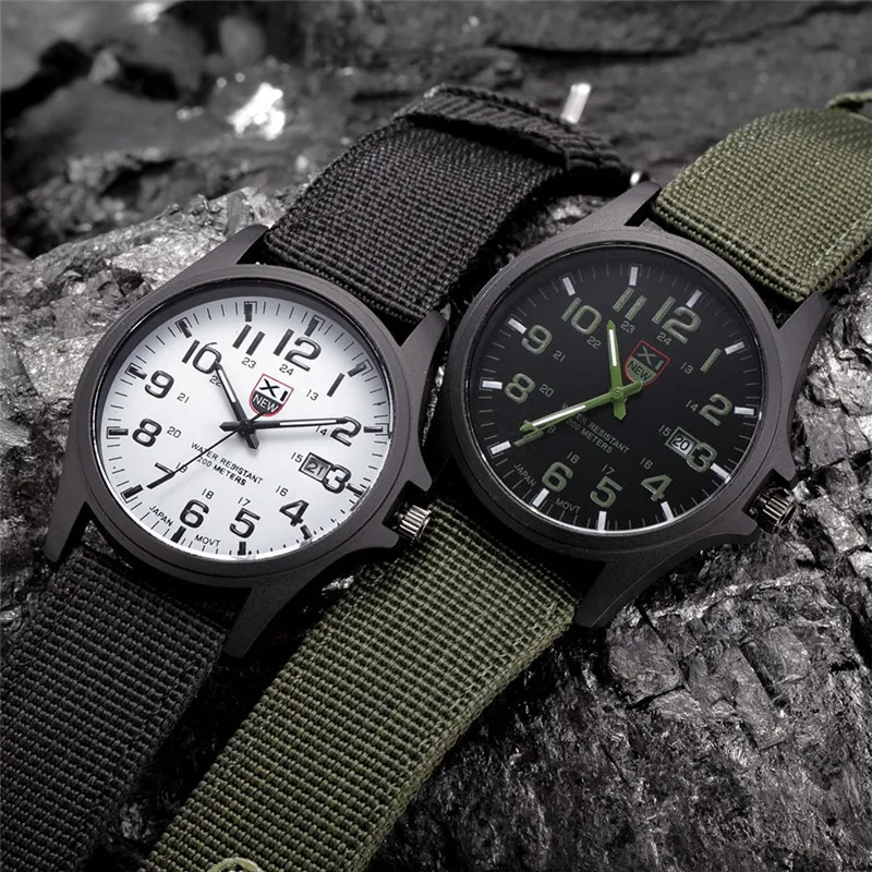 1pc / Lot XINEW Brand Watches For Men Students Fashion Casual Nylon Band Sports Military Date Quartz Wrist Watch Montre Homme