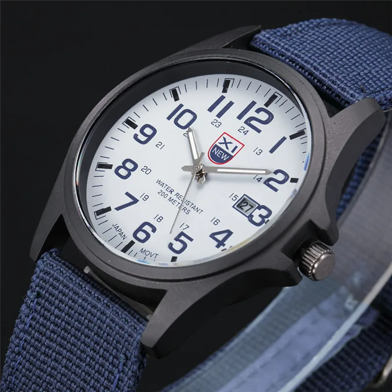 1pc / Lot XINEW Brand Watches For Men Students Fashion Casual Nylon Band Sports Military Date Quartz Wrist Watch Montre Homme