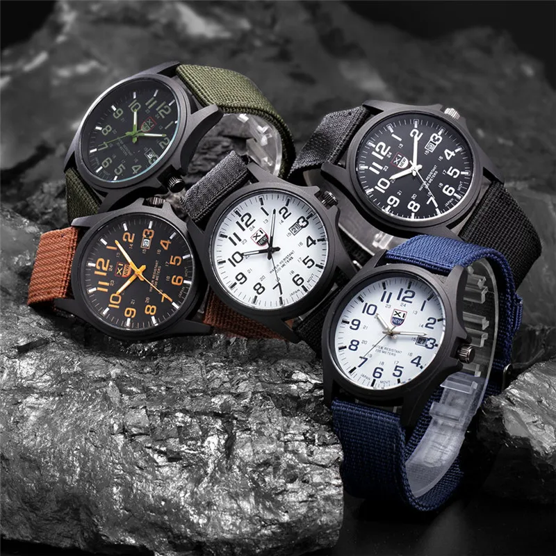 1pc / Lot XINEW Brand Watches For Men Students Fashion Casual Nylon Band Sports Military Date Quartz Wrist Watch Montre Homme