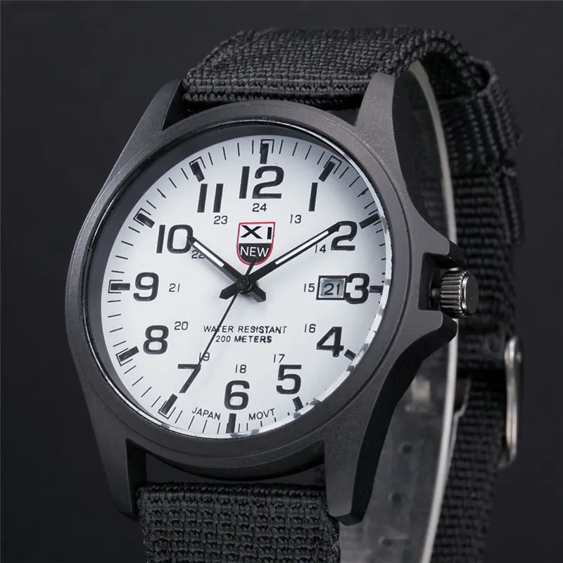 1pc / Lot XINEW Brand Watches For Men Students Fashion Casual Nylon Band Sports Military Date Quartz Wrist Watch Montre Homme