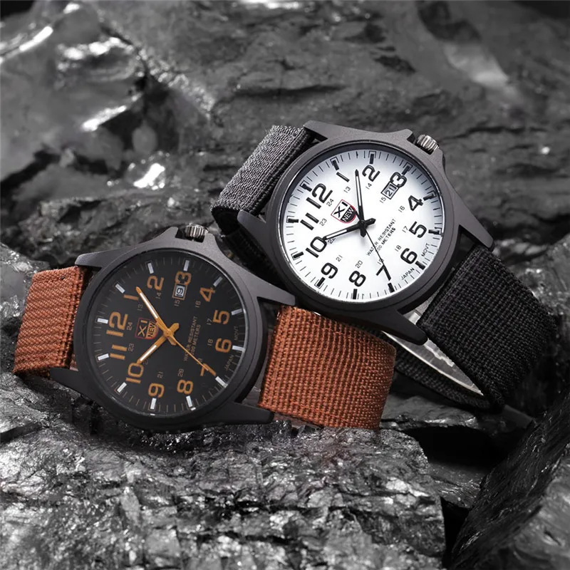 1pc / Lot XINEW Brand Watches For Men Students Fashion Casual Nylon Band Sports Military Date Quartz Wrist Watch Montre Homme